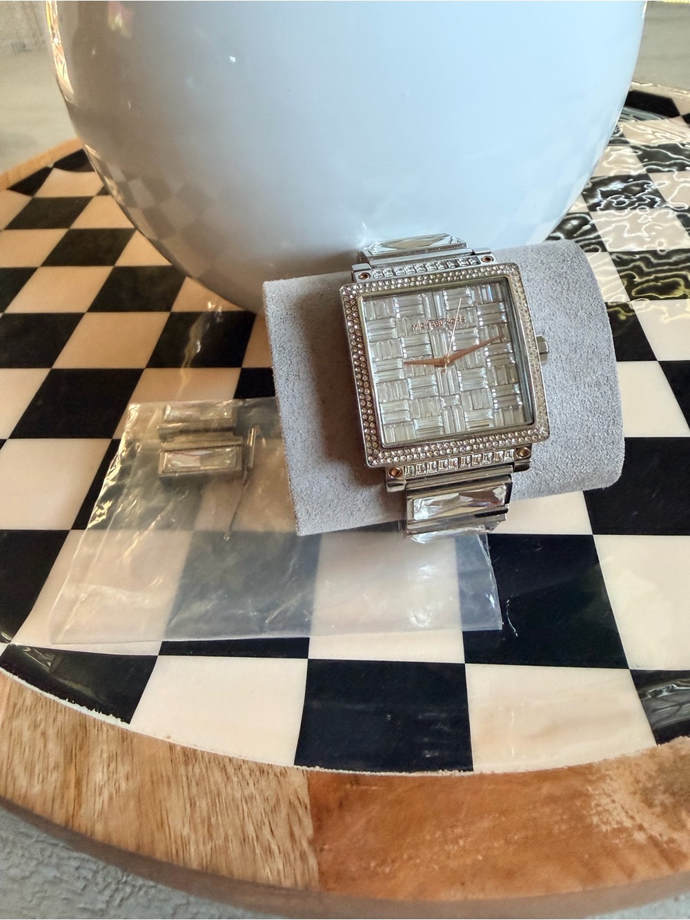 Michael Kors  Women's Silver Crystal Pave Square Watch